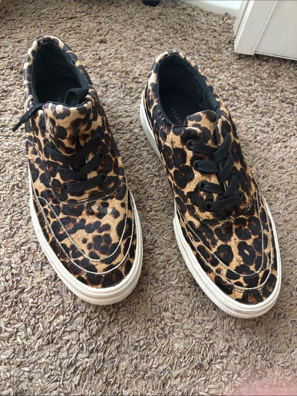 All Saints Leopard Print Sneakers in Black and Brown